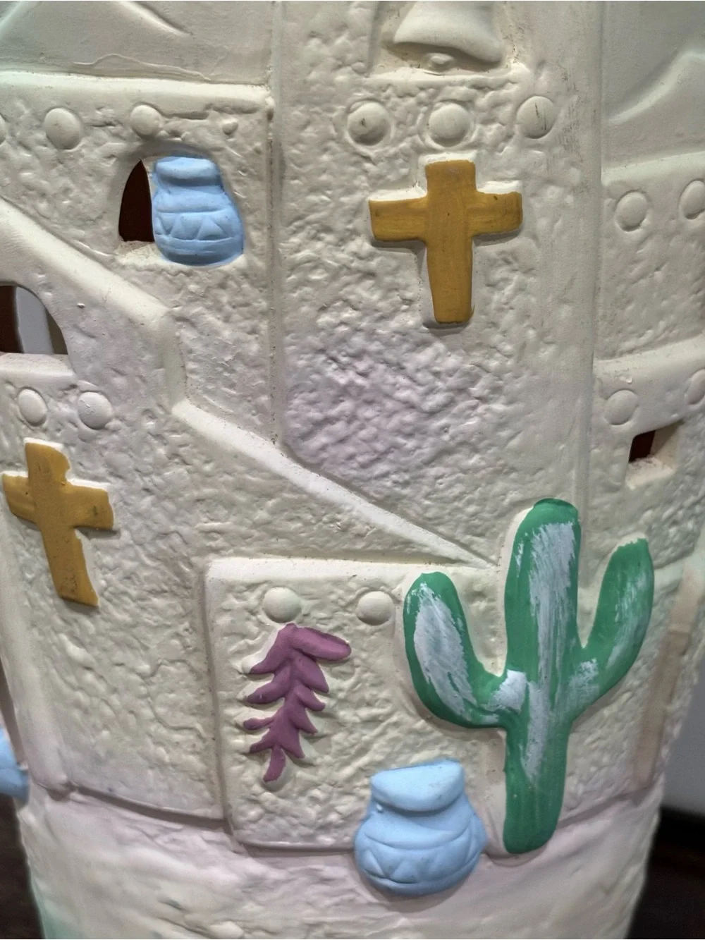 1992 Beachcombers Southwestern Cream Ceramic Vase with Pastel Accents